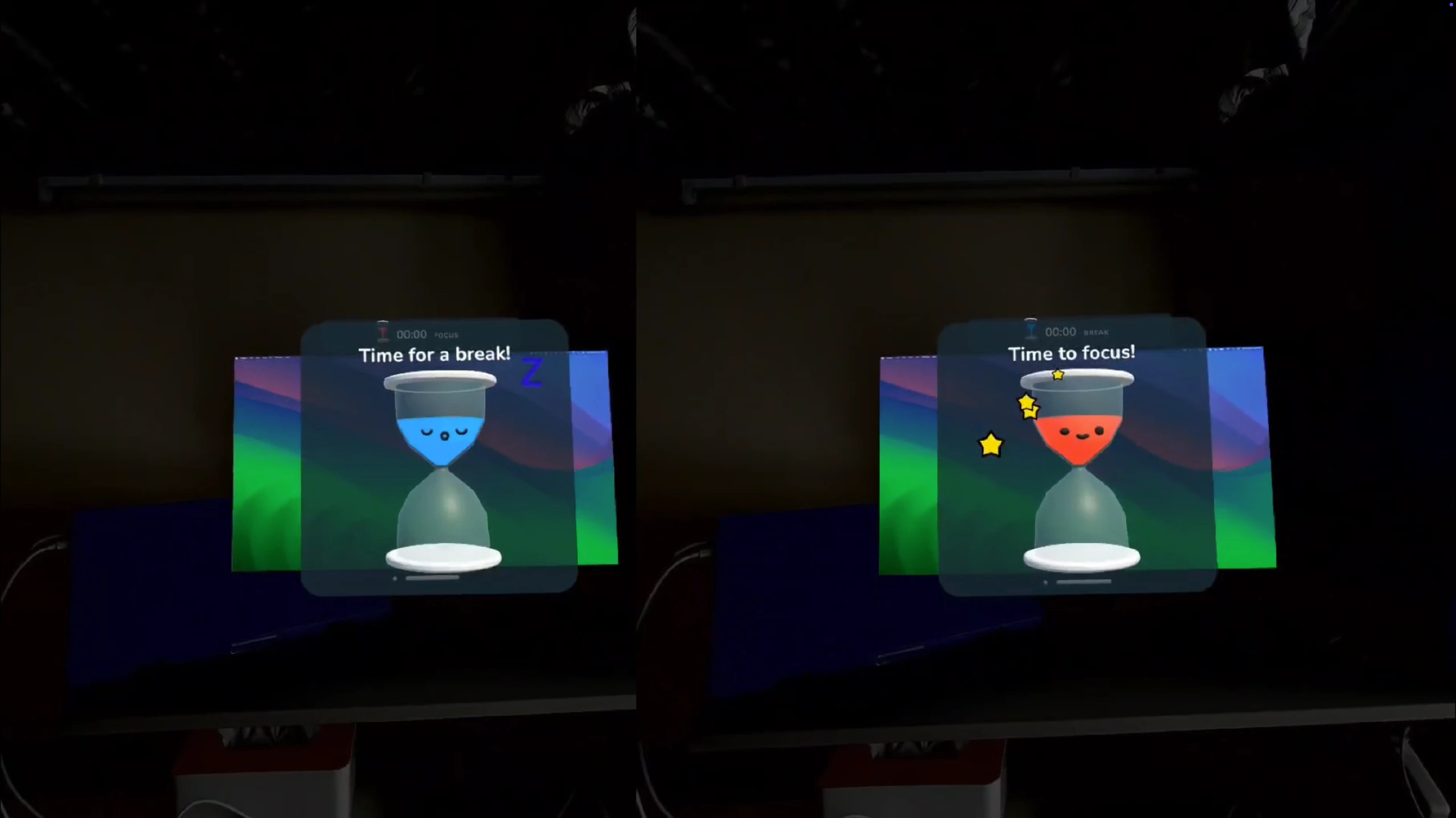 Screenshots of the animation of the hourglass object