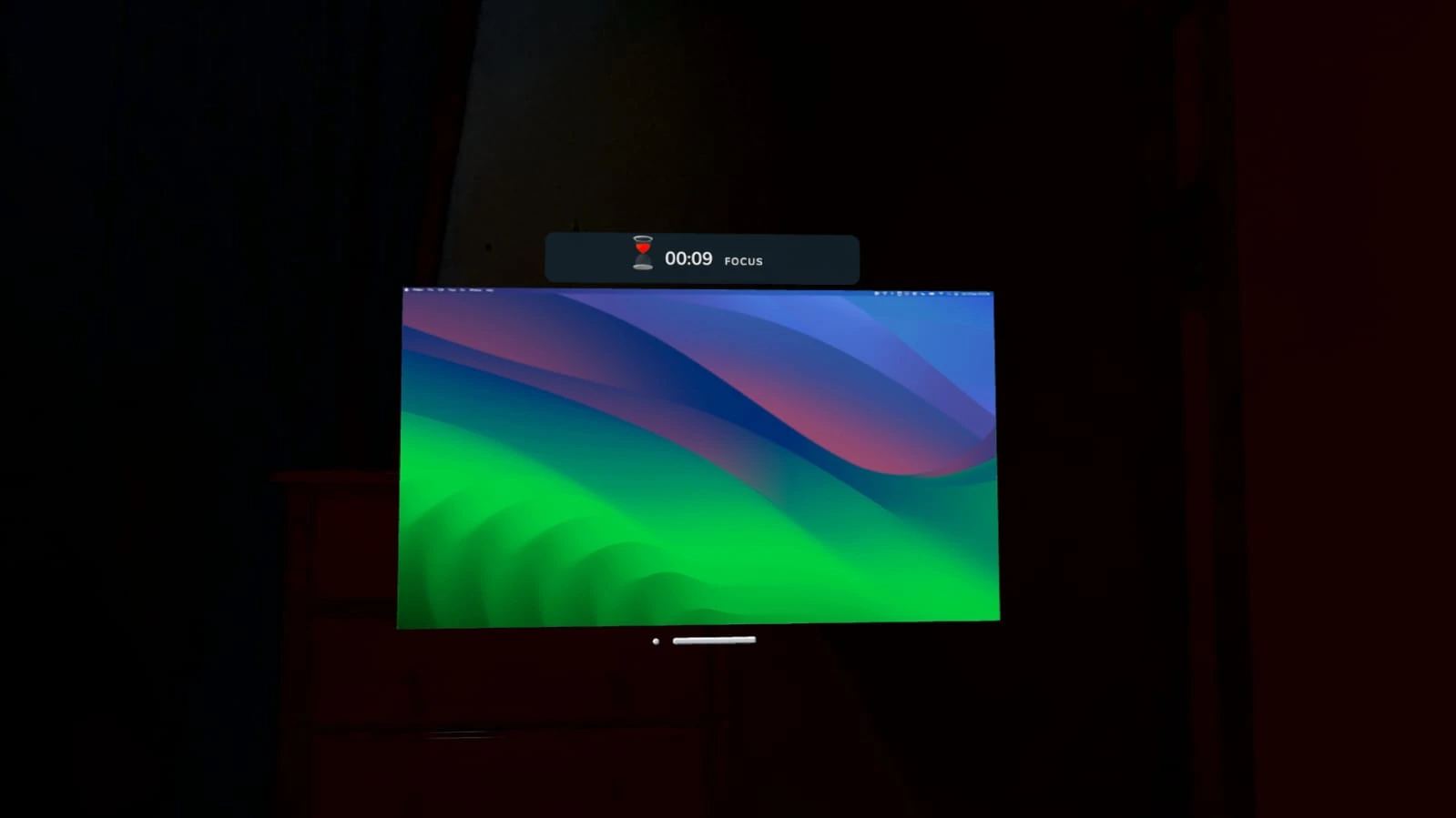 Focus screen showing a screen with a timer and hourglass