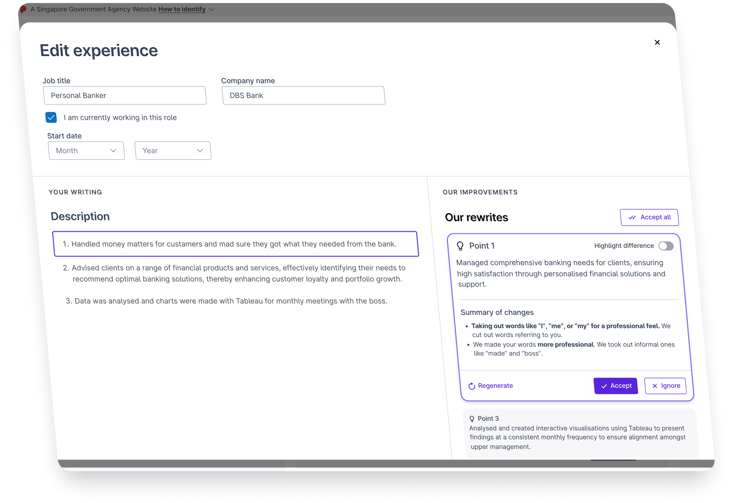 ResumeBoost bottom interface