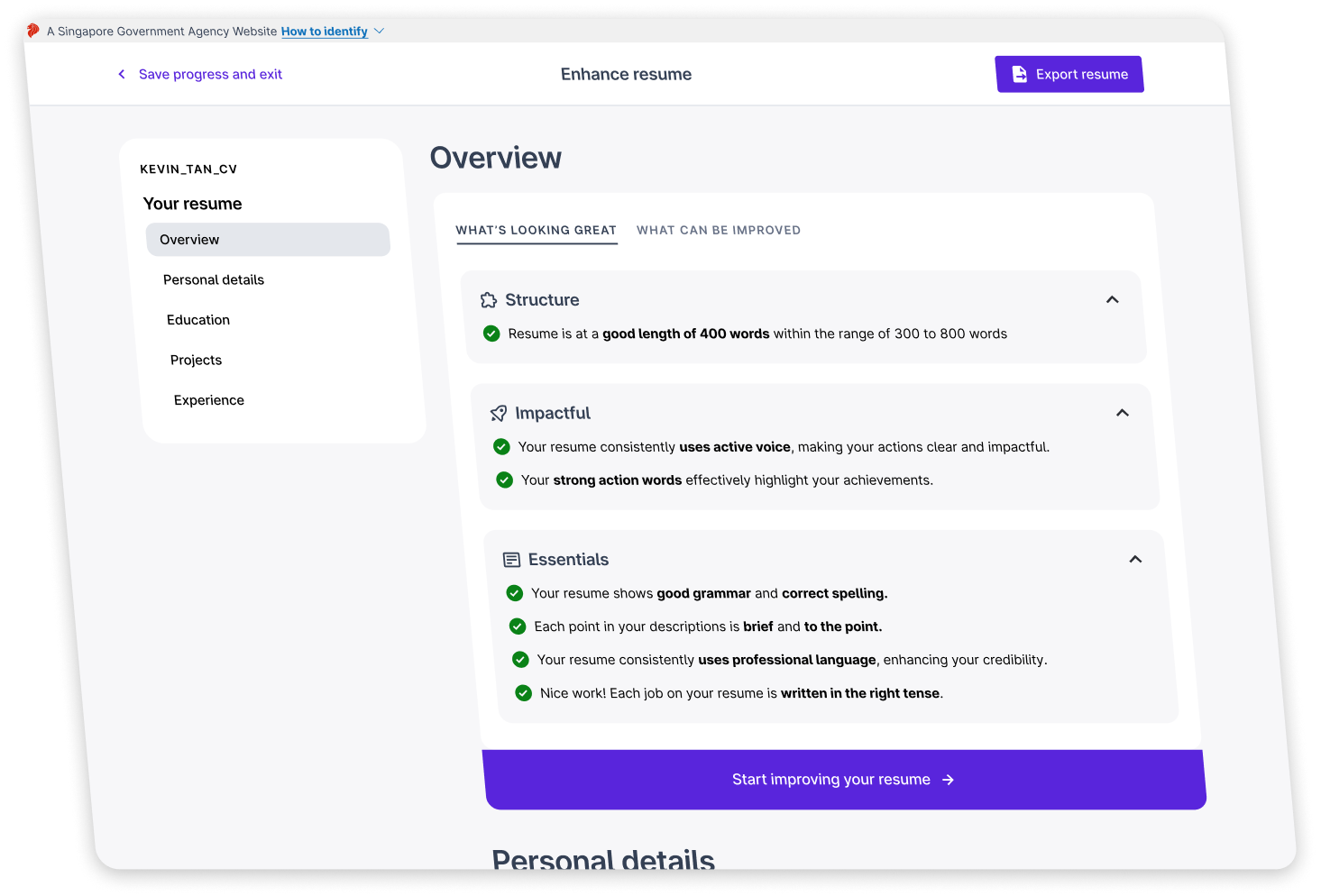 ResumeBoost top interface